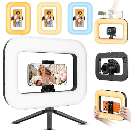 Smartphone Ring Selfie Light Kit Handheld LED Mobile Video Stabilizer Fill Lighting Rig Lights Built-in 8000mAh Battery Rechargeable for Phone Camera