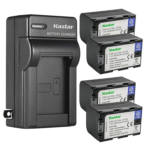 Kastar 4-Pack Battery and AC Wall Charger Replacement for JVC GY-HMQ10, GY-HMQ10E, GY-LS300, GY-LS300CHU, GY-HM200, GY-HM200U, GY-HM200HW, GY-HM200SP