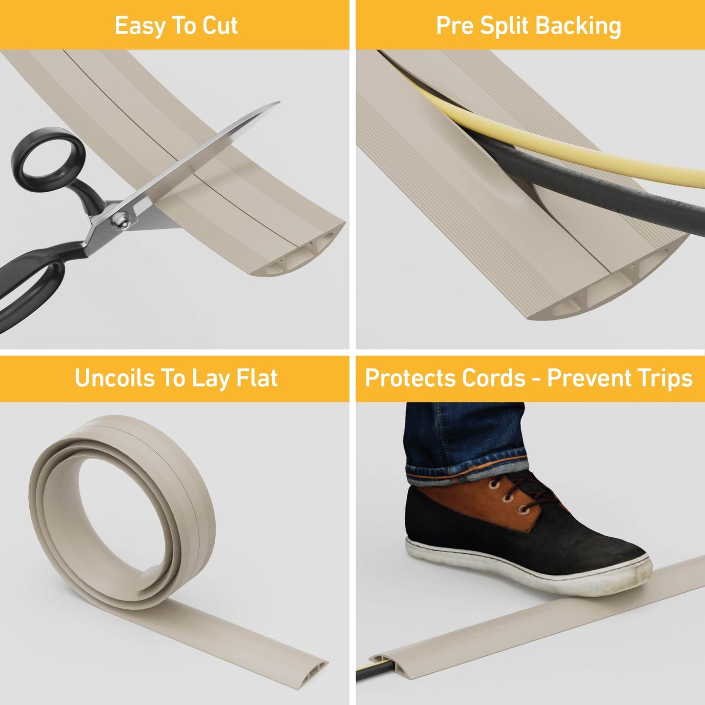 D-Line 6ft Floor Cord Cover, Cable Protector, Hide Extension Cords, Protect Cords, Prevent Cable Trips, Heavy Duty Cord Hider - Cable Cavity = 0.63"