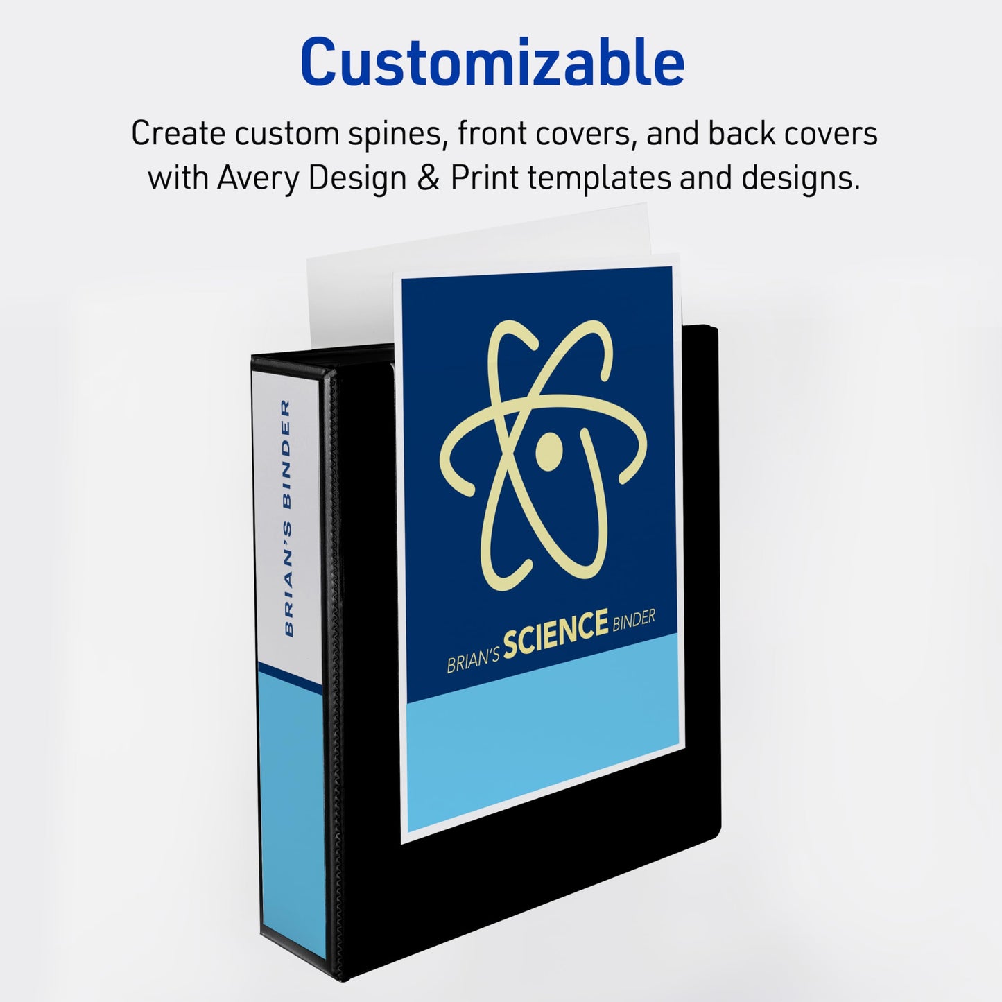 Avery Durable View 3 Ring Binder, 2 Inch Slant Rings, 530-Sheet Capacity, DuraHinge, 2.8 Inch Wide Spine, Customizable Clear Cover and Spine, 1 Black