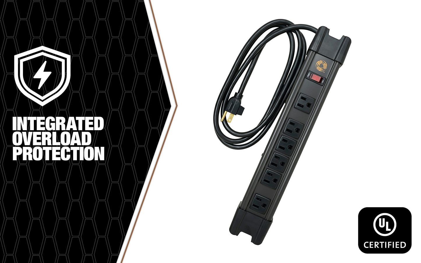 Southwire 6 Outlet Metal Magnetic Power Strip - 2 Rare Earth Magnets - 6 Foot Cord with Integrated Cord Management - Magnetic Power Strip - Lighted