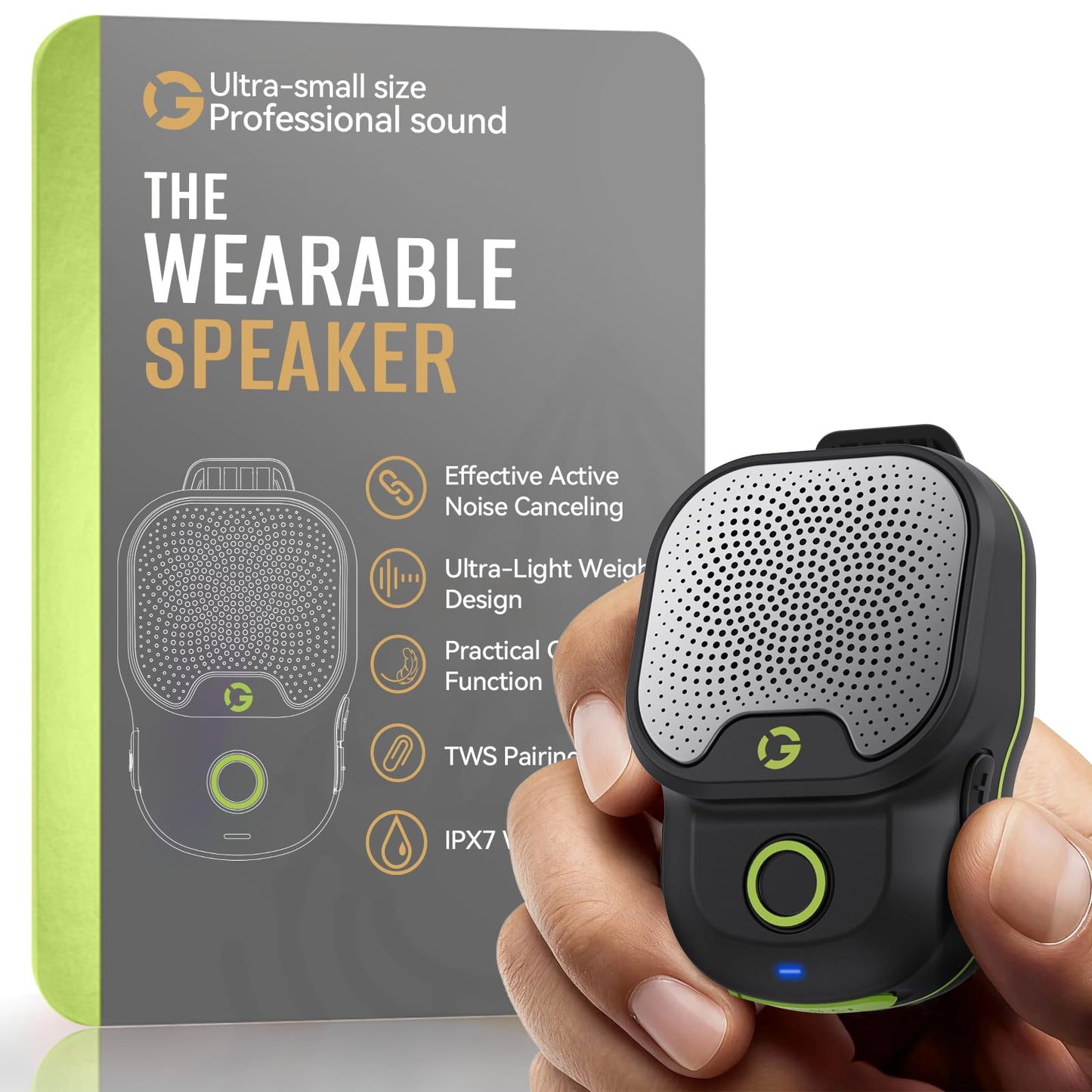 GOTOOLZ Wearable Bluetooth Speaker, Bluetooth 5.4 Clip On Wireless Speaker with Mic, TWS Function, 12Hrs Playtime, IPX7 Waterproof, Mini Portable