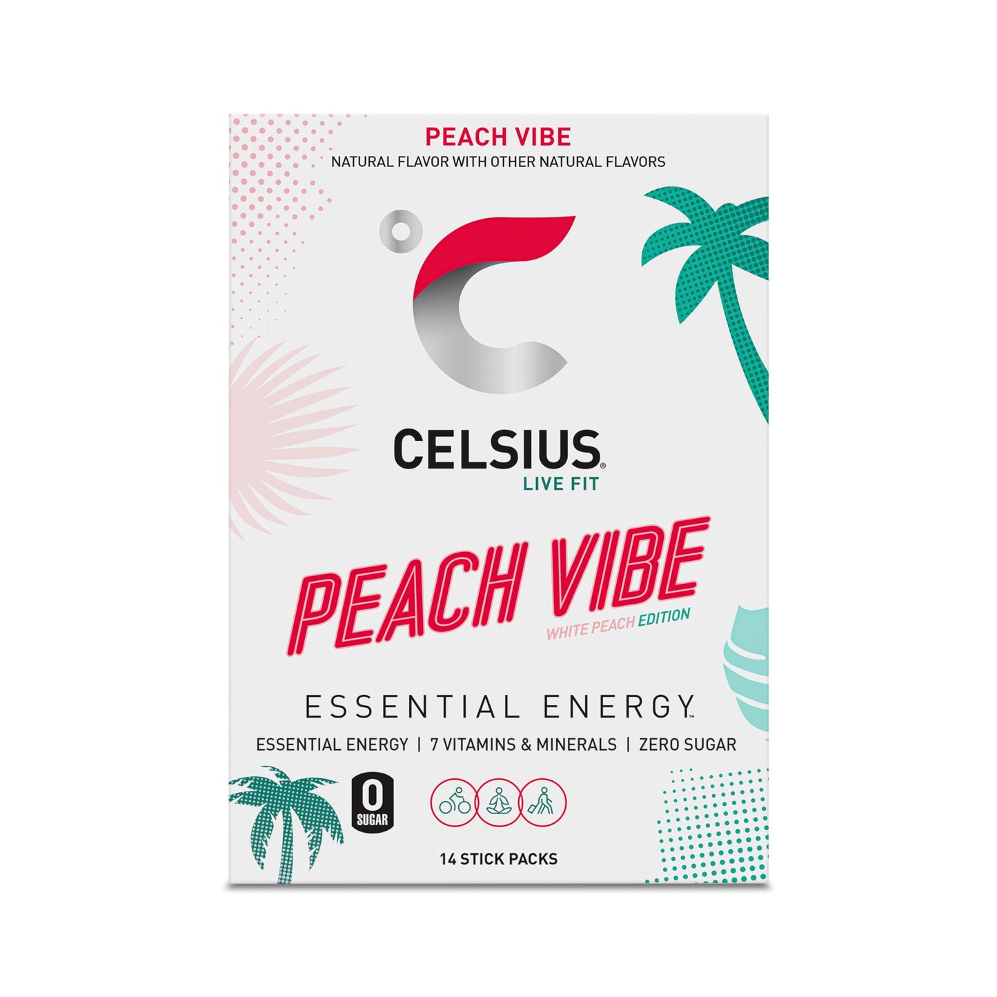 CELSIUS On The Go PEACH VIBE, Sugar Free Energy Drink Mix (14 Sticks per Pack)