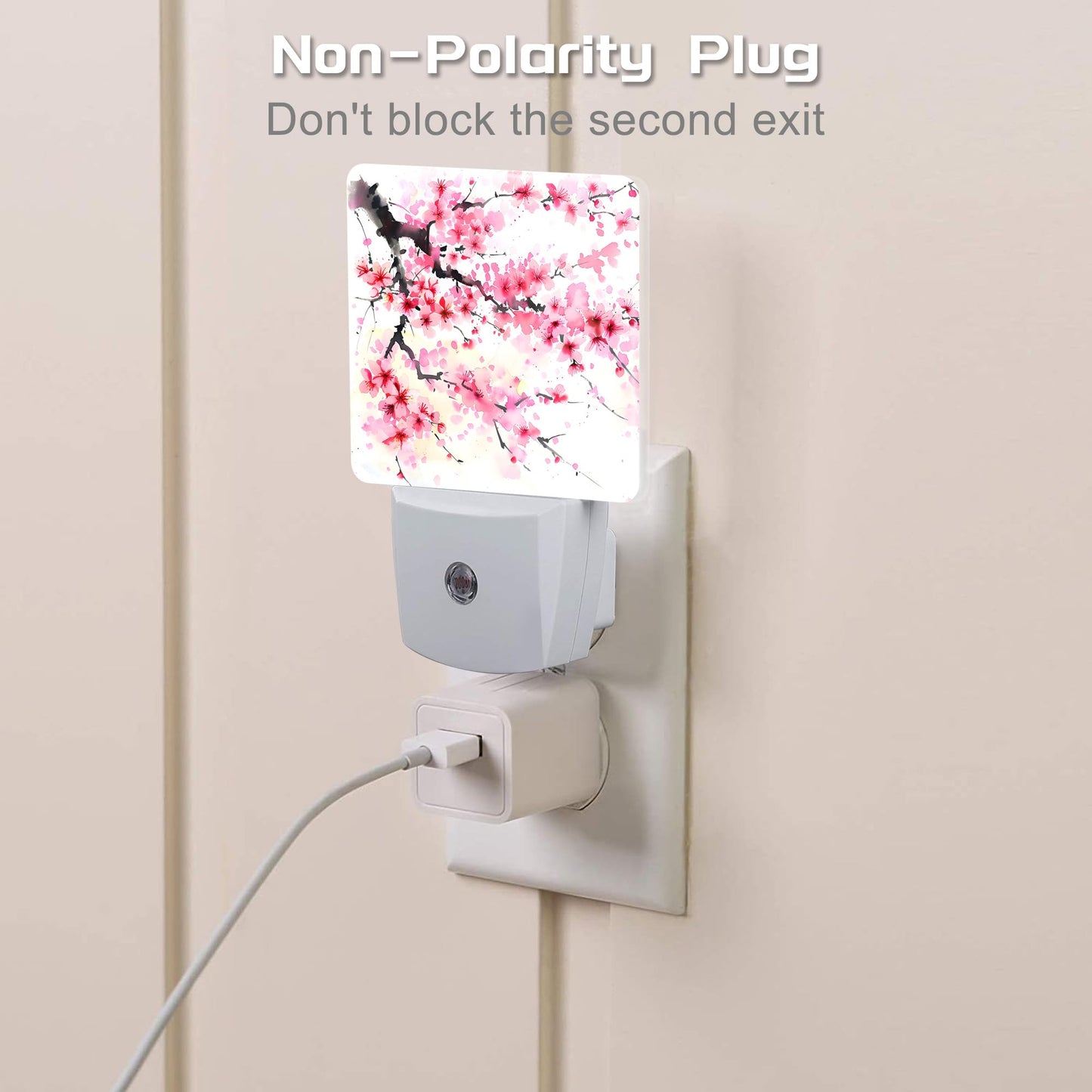 sndheke Watercolor Cherry Blossoms Tree Night Light for Kids,Abstract Pink Floral Night Light Plug in with Dusk to Dawn Sensor,0.5w Energy Saving