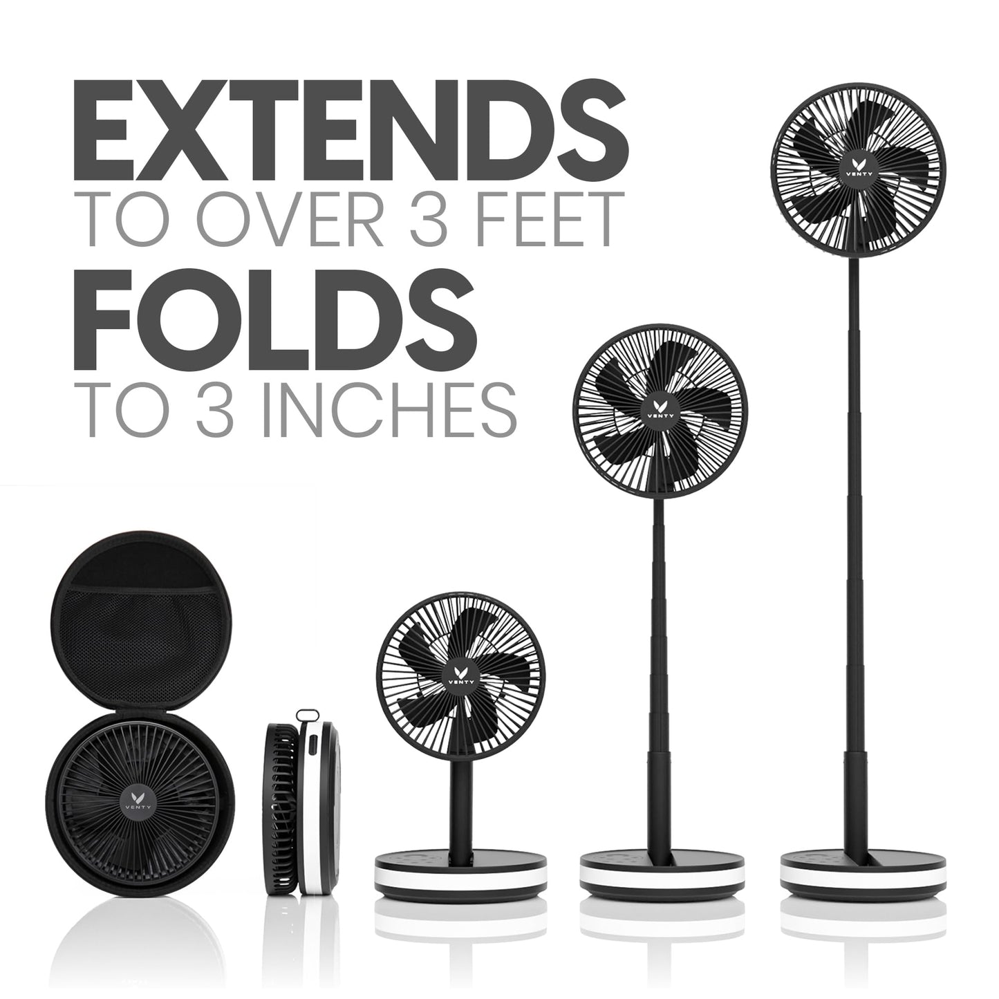 VENTY Portable Fan - Wireless Battery Operated Fan - 4 Speeds - LED Lighting - Carry Case & Remote Control - Cruise Travel - Outdoor Travel RV Power