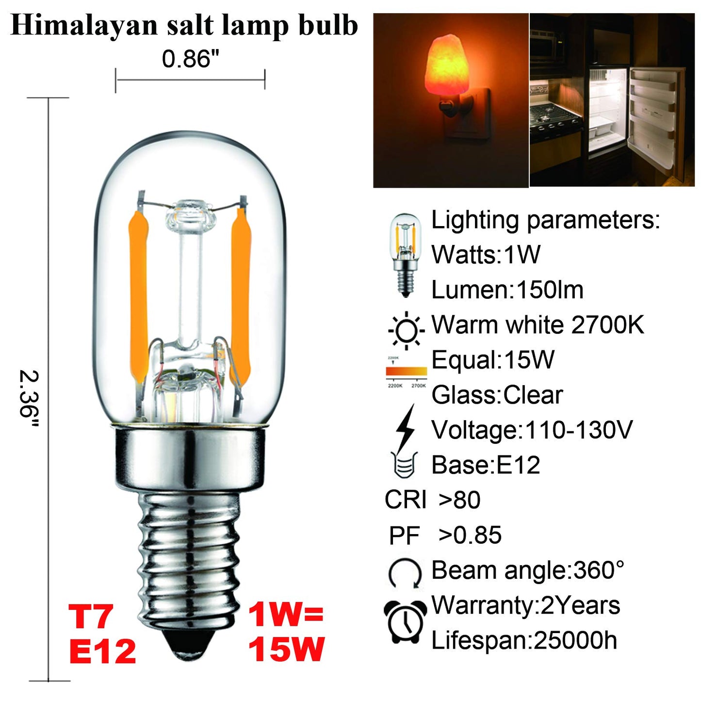 LiteHistory T22 T7 E12 Bulb,Night Light Bulbs,for Himalayan Salt Lamp,2700K
