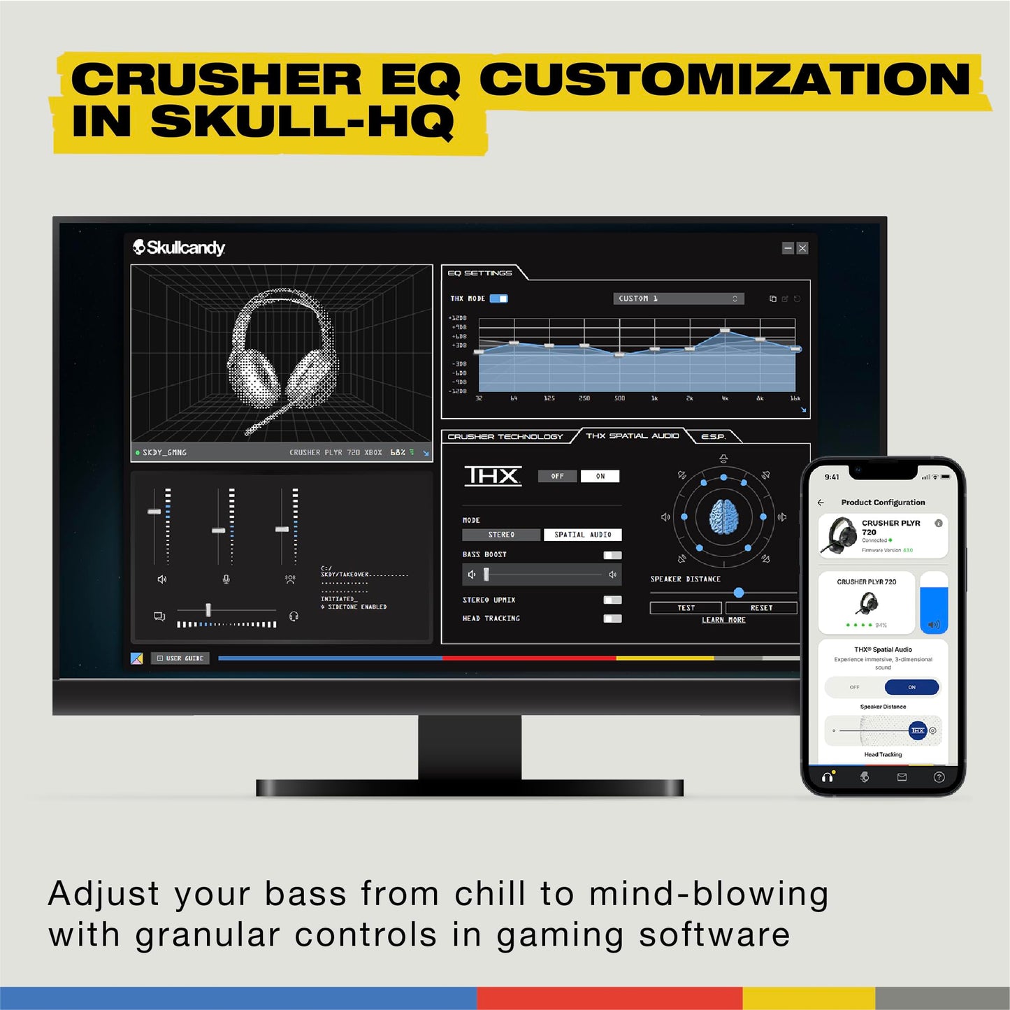 Skullcandy Crusher PLYR 720 Wireless Gaming Headset, Ultimate Immersion and Comfort, THX Spatial Audio, Multi-Sensory Bass and Platform- Digi-Black…