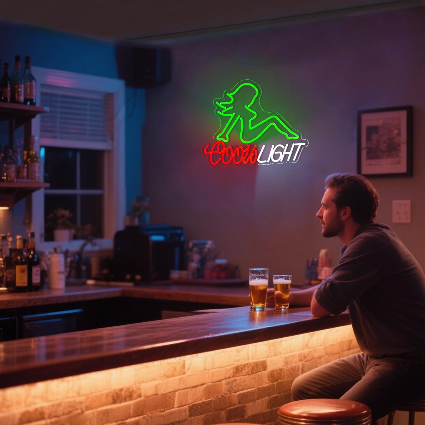 Tailedi Crs Neon Sign, Beer LED Light for Man Cave Bar Decor Green Lady Neon Lights for Bar Wall Art for Beer Pub Restaurant Party Decor