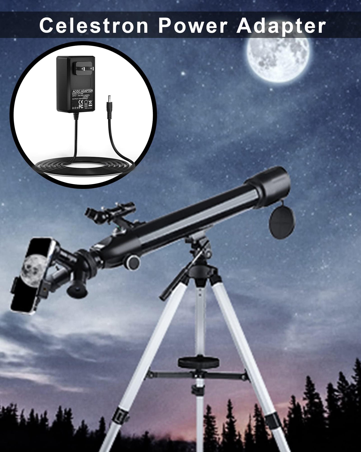 Adapter Replacement for Celestron 18778 AC Power Adapter Compatible with NexStar 4SE 5SE 6SE 8SE 130SLT 127SLT LCM 114LCM 90LCM Power Cord【10 Feet…