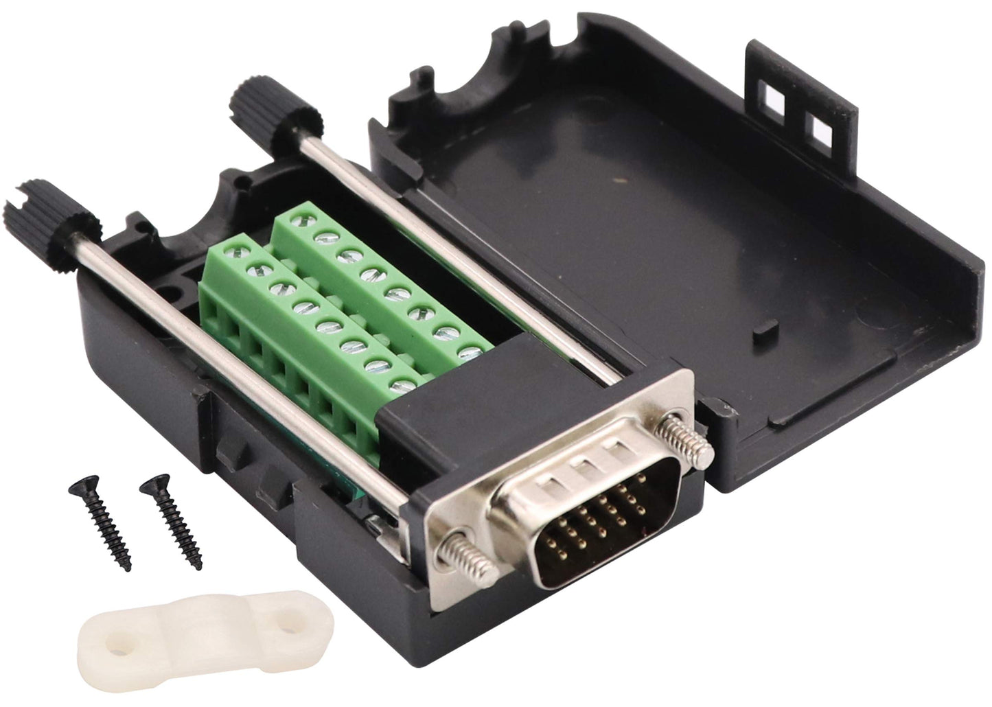 AAOTOKK VGA Screw Terminal Block Adapter D-SUB 15 Pin 3 Row DB15 VGA Male to 16 Pin/Way Female Serial Terminal Breakout Board Connector Signal Module