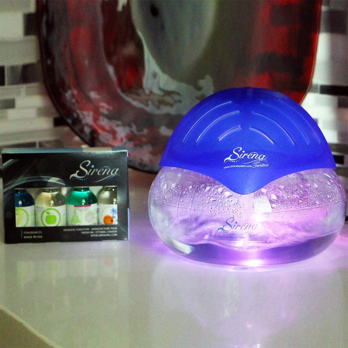 Sirena Twister Deluxe Pack (Blue) included Fragrance Pack - Water Filter Air Freshener For Home and Office - Essential Oil Aroma Diffuser With LED