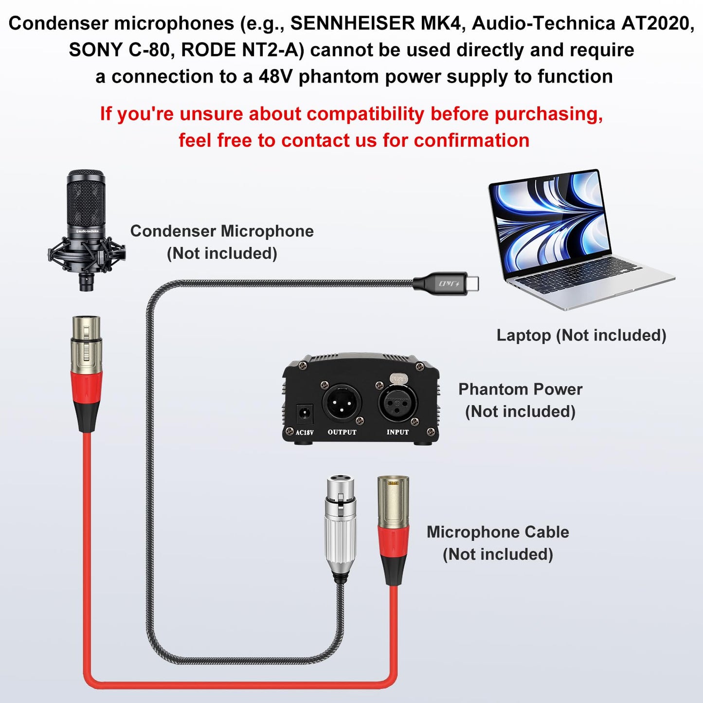 J&D USB C to XLR Microphone Audio Cable, Braided USB C to XLR Female Microphone Cable for Audio Recording, Dynamic Microphone, Compatible for iPhone