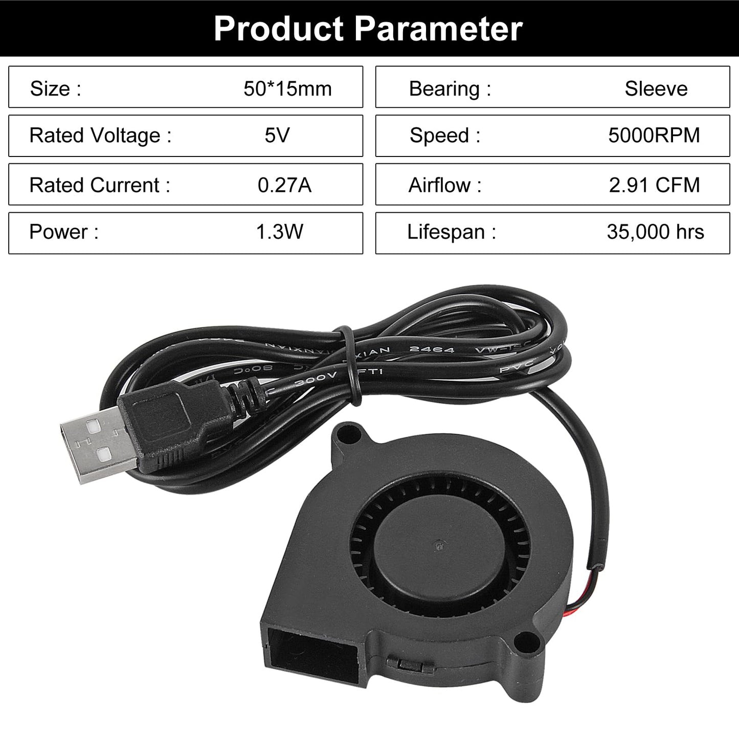 4PCS 5015 USB 5V Blower Cooling Fan 50mm x 50mm x 15mm 5V USB Blower Fan for Small Appliances Series Replacement