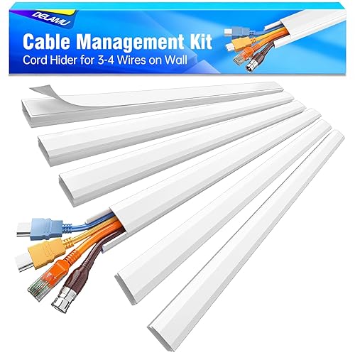 Delamu Cord Hider, Cord Covers for 3-4 Wires on Wall, Large Cable Hider Cable Management, Easy Set up Wire Hiders Wire Covers for Cords on Wall, TV