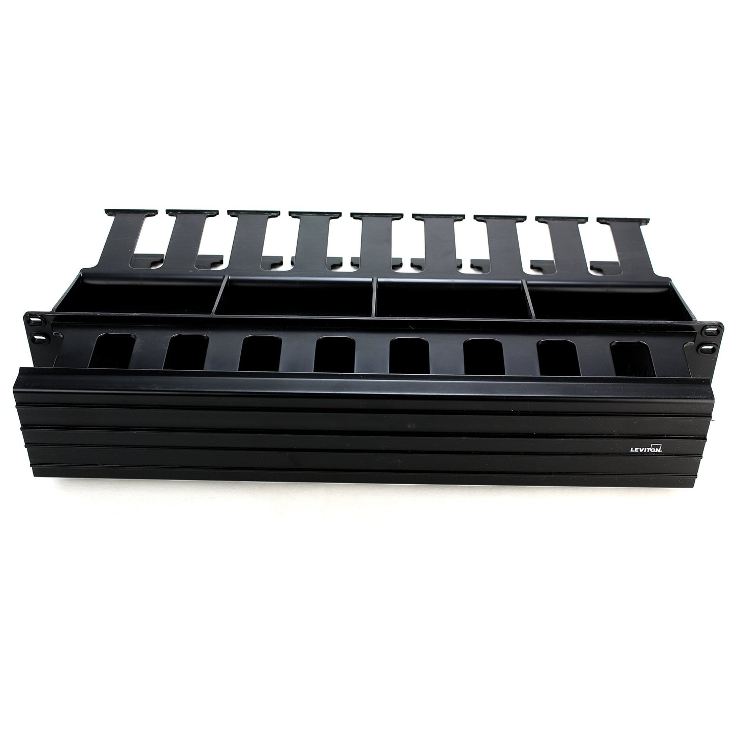 Leviton Horizontal Cable Management, 2RU, 3-inch by 3-inch Front Only, 492RU-HFO, Black
