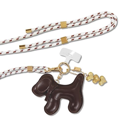 Sonix | Crossbody Phone Strap with Plush Animal Charm | Adjustable, Universal Cell Phone Rope Strap Lanyard | White Cord | Chocolate Dog
