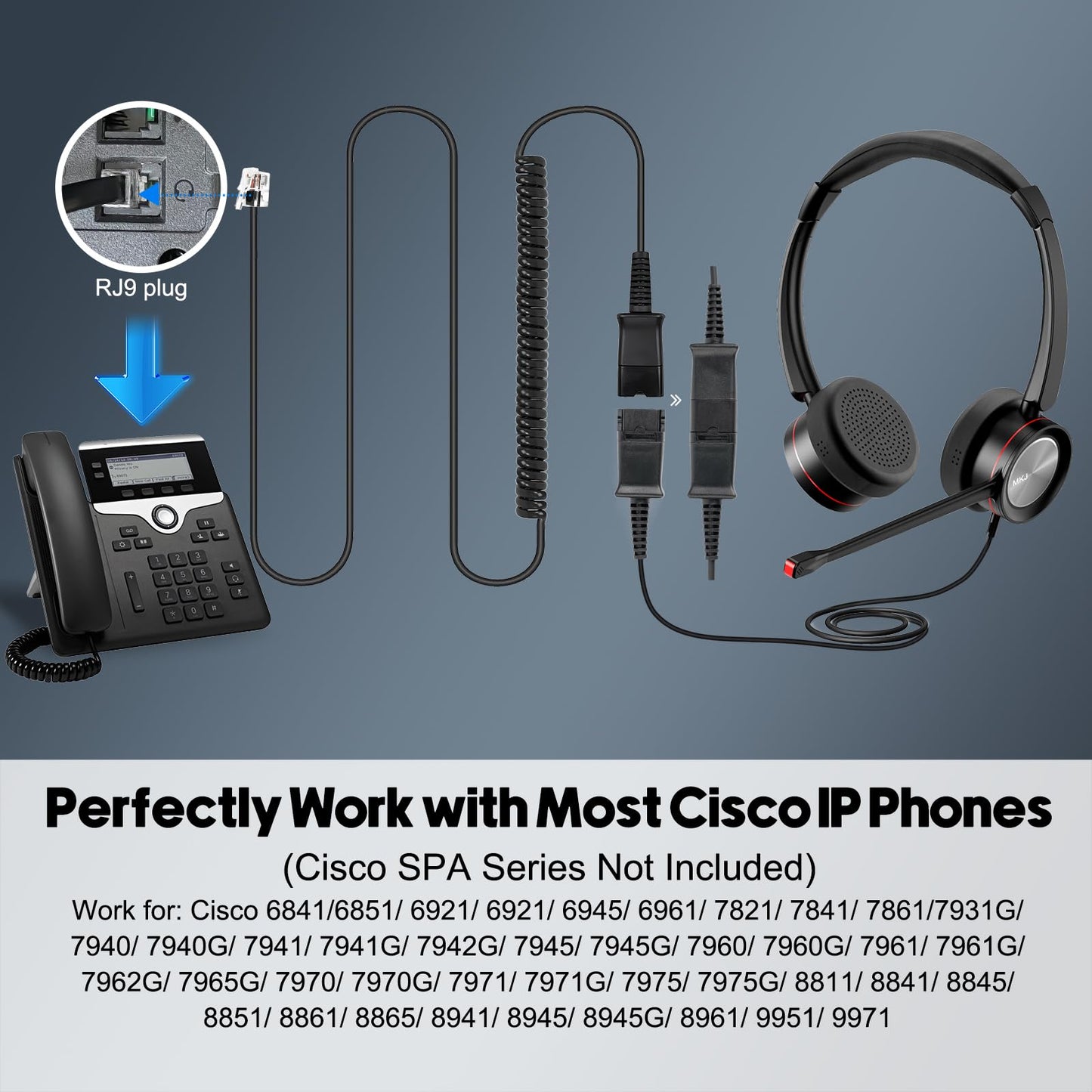 MKJ Telephone Headset with Microphone Noise Canceling, Dual Ear Call Center Headphone Compatible with Cisco Phone 7821 7841 7941G 7942G 7945G 7960G