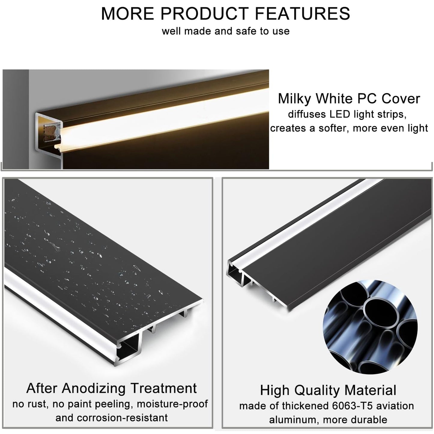 JARBIH 10Pack 1.64ft/50cm Aluminum Skirting Baseboard, 78x12mm Skirting Line LED Channel System, Hard Bar Strip Light Suface Mounted Metal Wall