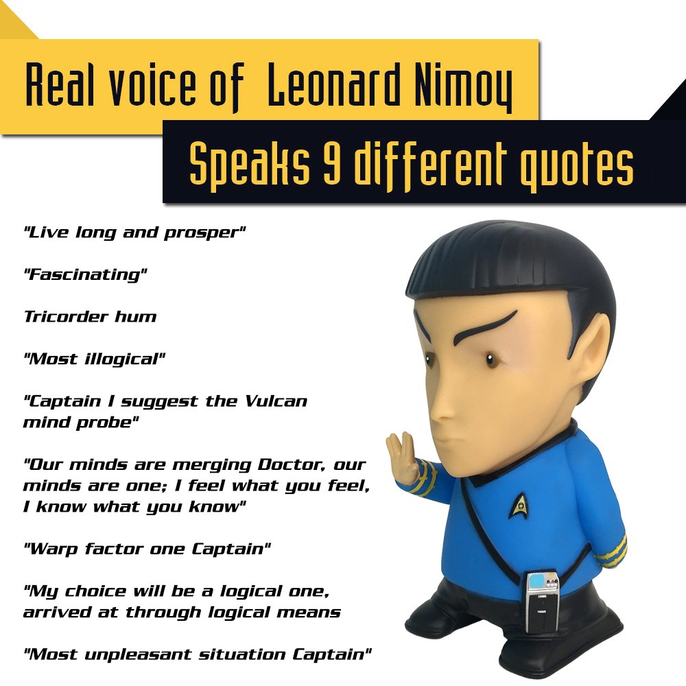 FAMETEK Star Trek: TOS - Mr. Spock 6” Talking Bluetooth Figure Speaker with Sound Effects, Microphone and Authentic Spock Quotes