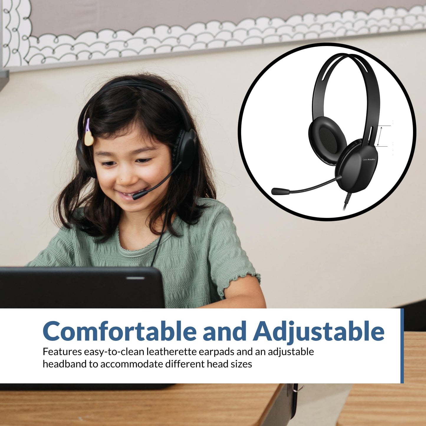 Cyber Acoustics USB-A Stereo Headset (AC-4006) - Durable, Crisp, and Clear Communication in K-12 Classrooms or Home, Made with 60 Percent Recycled…