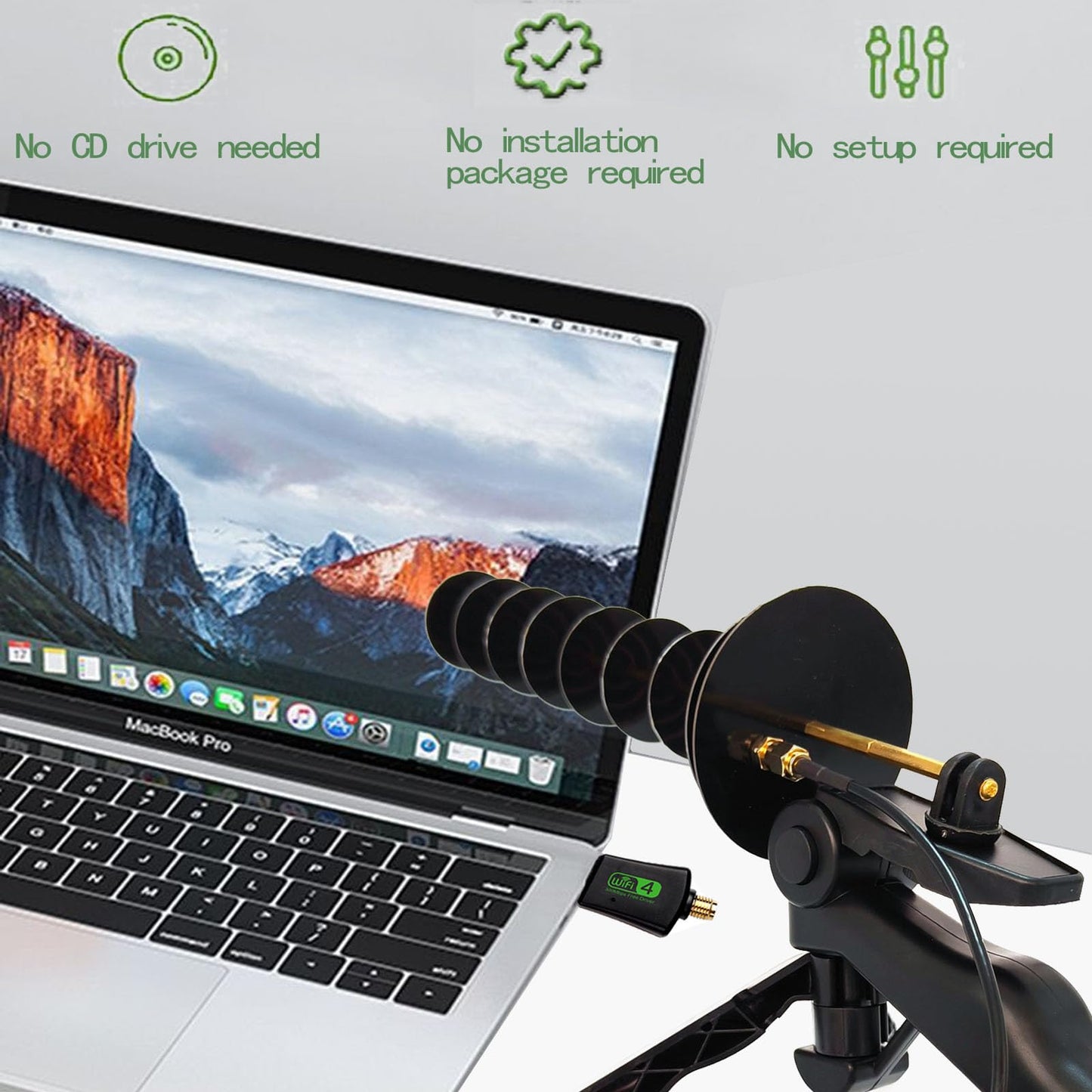 2.4G WiFi Yagi Directional Antenna USB Wireless Adapter Laptop Desktop PC Signal Increase Extension Long Distance Reception (USB Adapter and WiFi