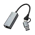 eqimaimai 2.5G USB Ethernet Adapter 2-in-1, Aluminum Fast USB-C&USB-A to RJ45 Network Adapter Compatible with Laptop/PC, Windows, Mac, Linux,Plug