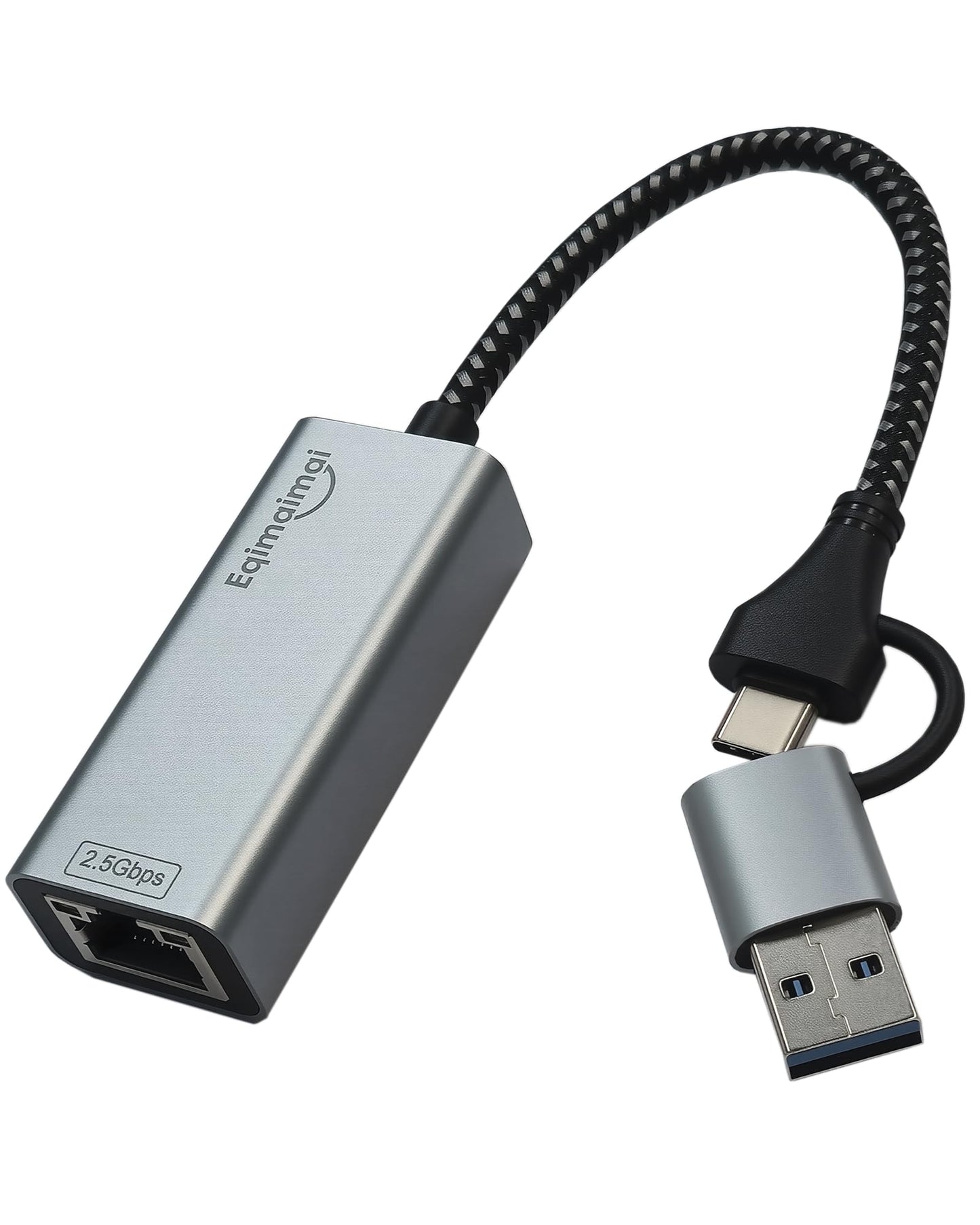eqimaimai 2.5G USB Ethernet Adapter 2-in-1, Aluminum Fast USB-C&USB-A to RJ45 Network Adapter Compatible with Laptop/PC, Windows, Mac, Linux,Plug