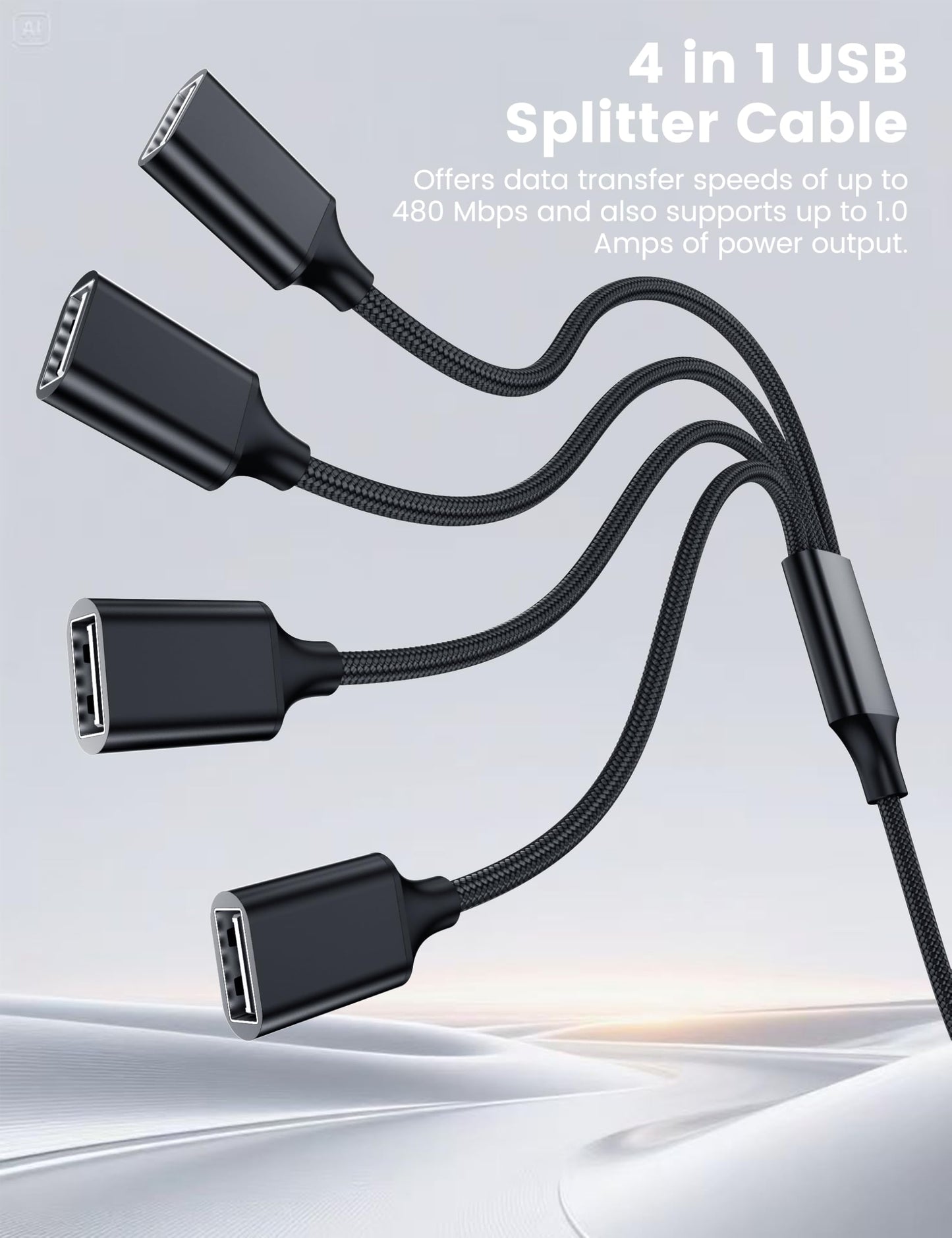 POHFP USB Splitter 1 in 4 Out, USB Y Cable, 1Ft/ 30cm A Male to 4 Female Extension Cord for TV/PC/Laptop/MacBook/Keyboard/ PS4/ PS5/ Flash