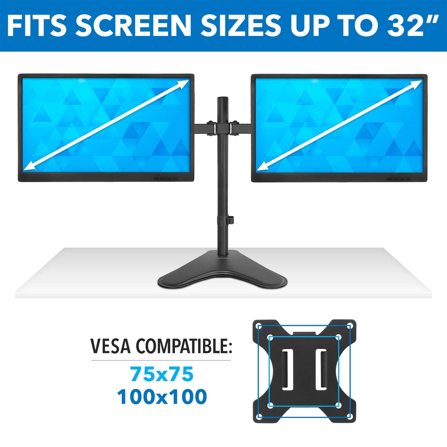 Mount-It! Dual Monitor Stand for Desk - Double Monitor Mount for 2 Screens up to 32 Inch and 17 Lbs - Free-Standing Base Swivel, Tilt, Rotates 360