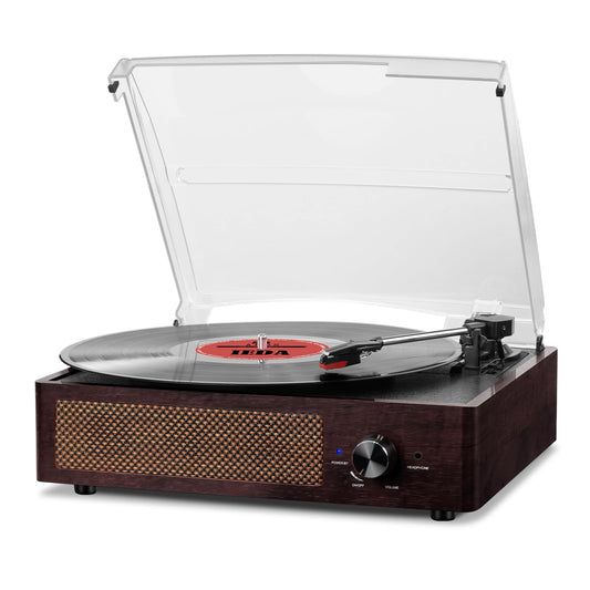 Vinyl Record Player Turntable with Built-in Bluetooth Receiver & 2 Stereo Speakers, 3 Speed 3 Size Portable Retro Record Player for Entertainment