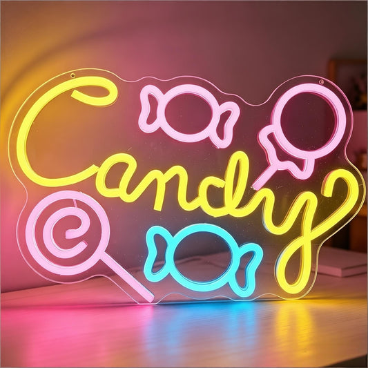 Candy Multi Color LED Neon Sign, USB Powered Decorative Light for Room Candy Shop Bedroom Birthday Party Home Wall Table Sweet Theme Decor 15.4 x 10.7