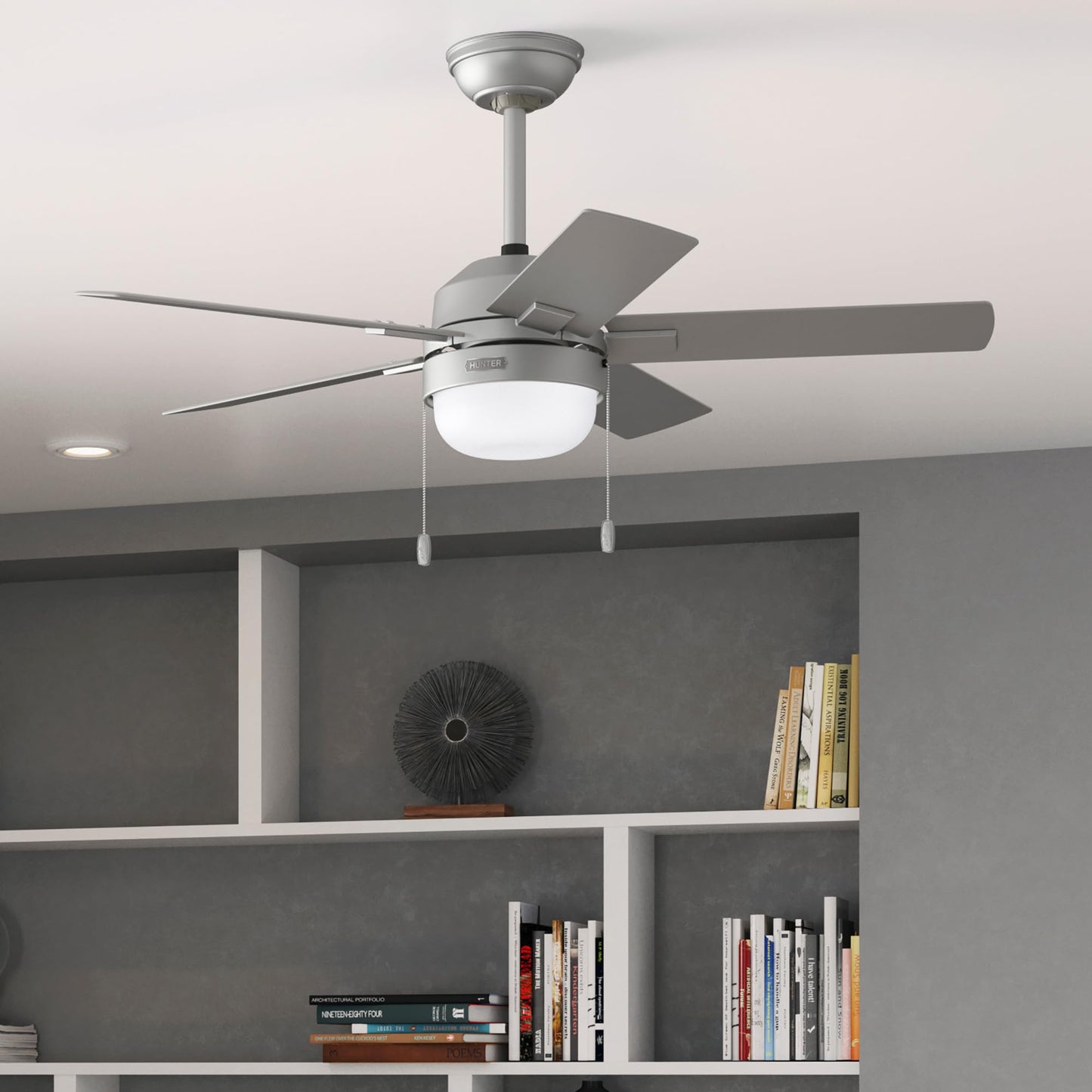 Hunter Fan 44 inch Casual Matte Silver Indoor Ceiling Fan with LED Light Kit and Pull Chain (Renewed)