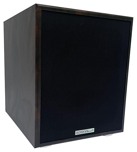 Rockville Rock Shaker Dark Wood 400W 8-Inch Powered Subwoofer, Deep Bass, Adjustable Controls, Stylish Finish, for Home Theater and Music