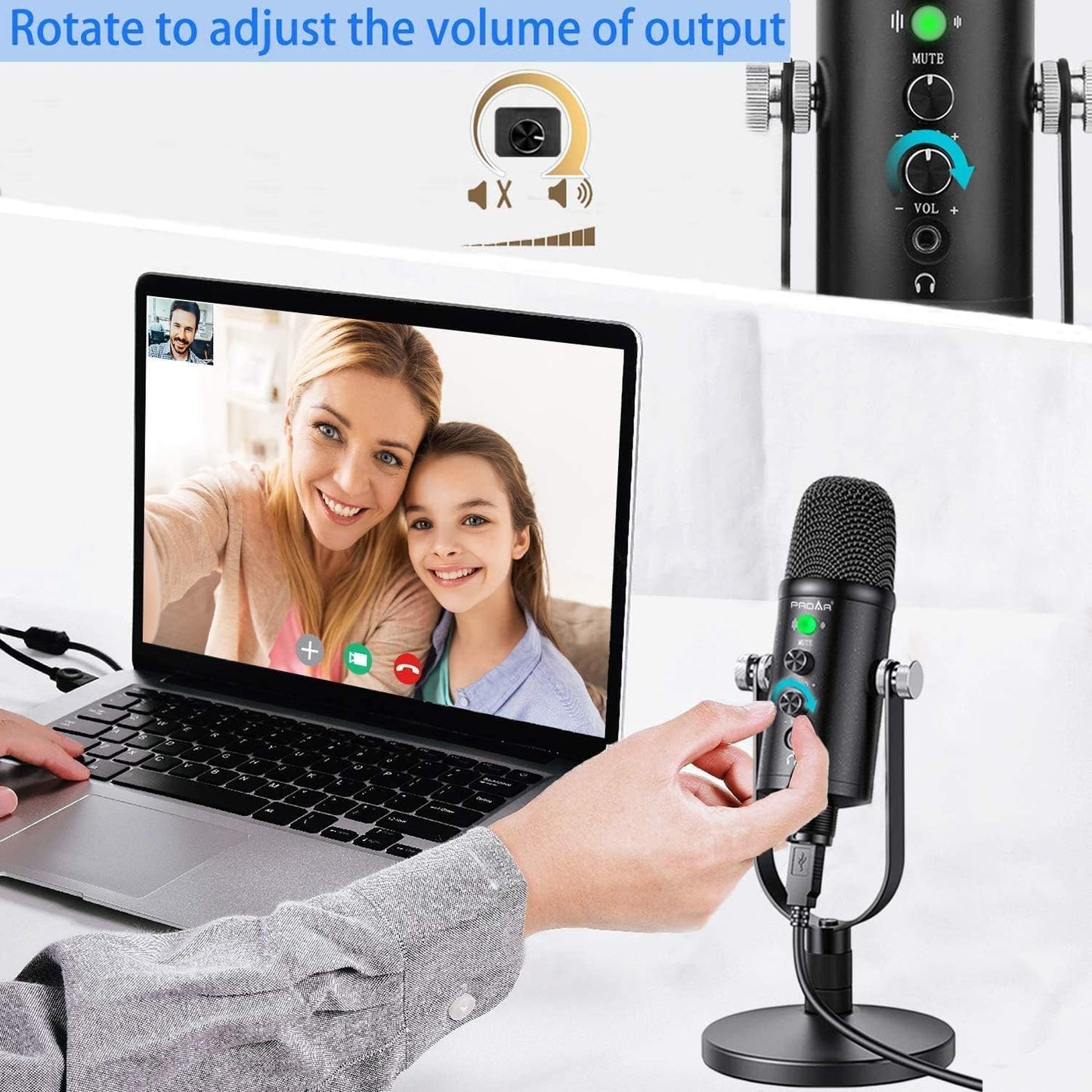 Microphone for Podcast, USB Microphone Kit for Phone, PC/Micro/Mac/Android,Professional Plug&Play Studio Mic with Stand for Gaming, Online Chatting
