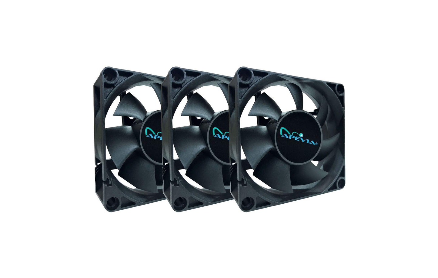 Apevia CF7025S-3 (3 Pk) 70mm x 70mm x25mm Black Case Fan W/4PIN Molex + 3PIN Motherboard Adapter