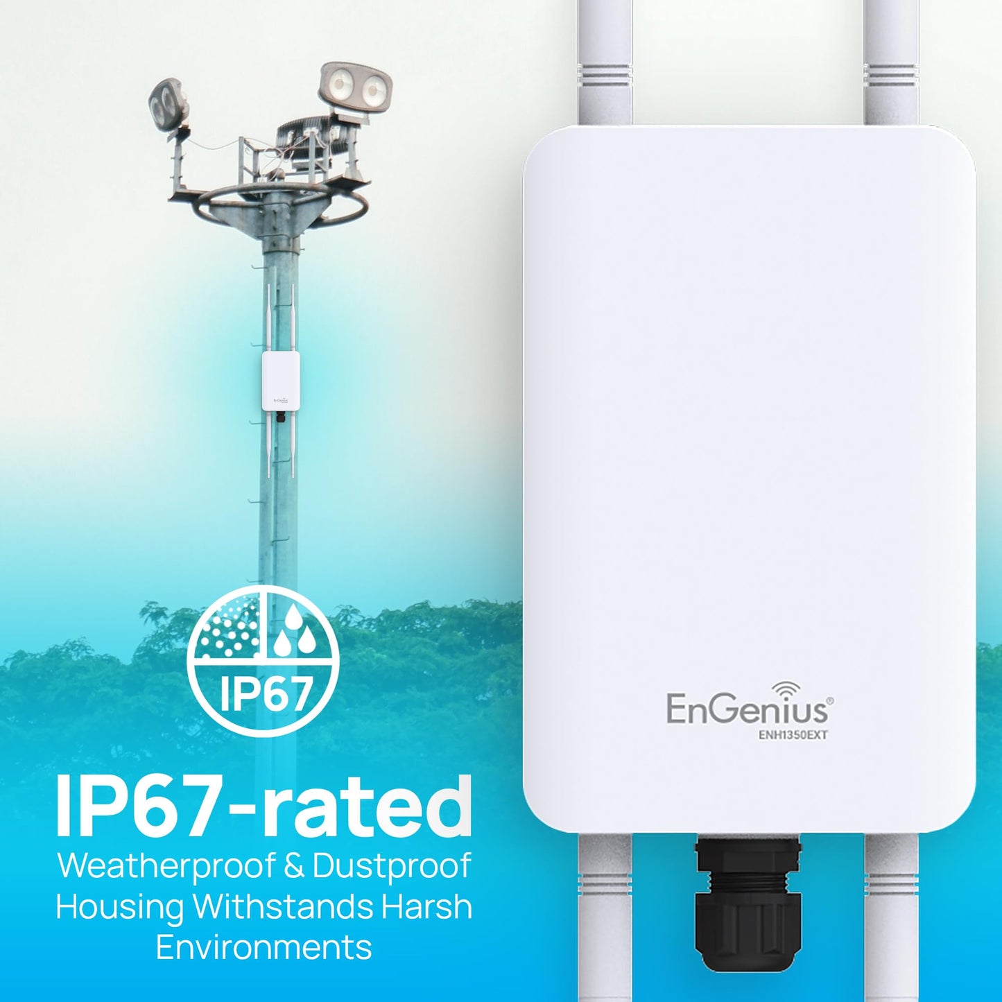 EnGenius ENH1350EXT Wi-Fi 5 AC1300 Outdoor Access Point - IP67 Weatherproof, Dual-Band Long Range Extender, MU-MIMO, PoE Injector & Mounting Kit