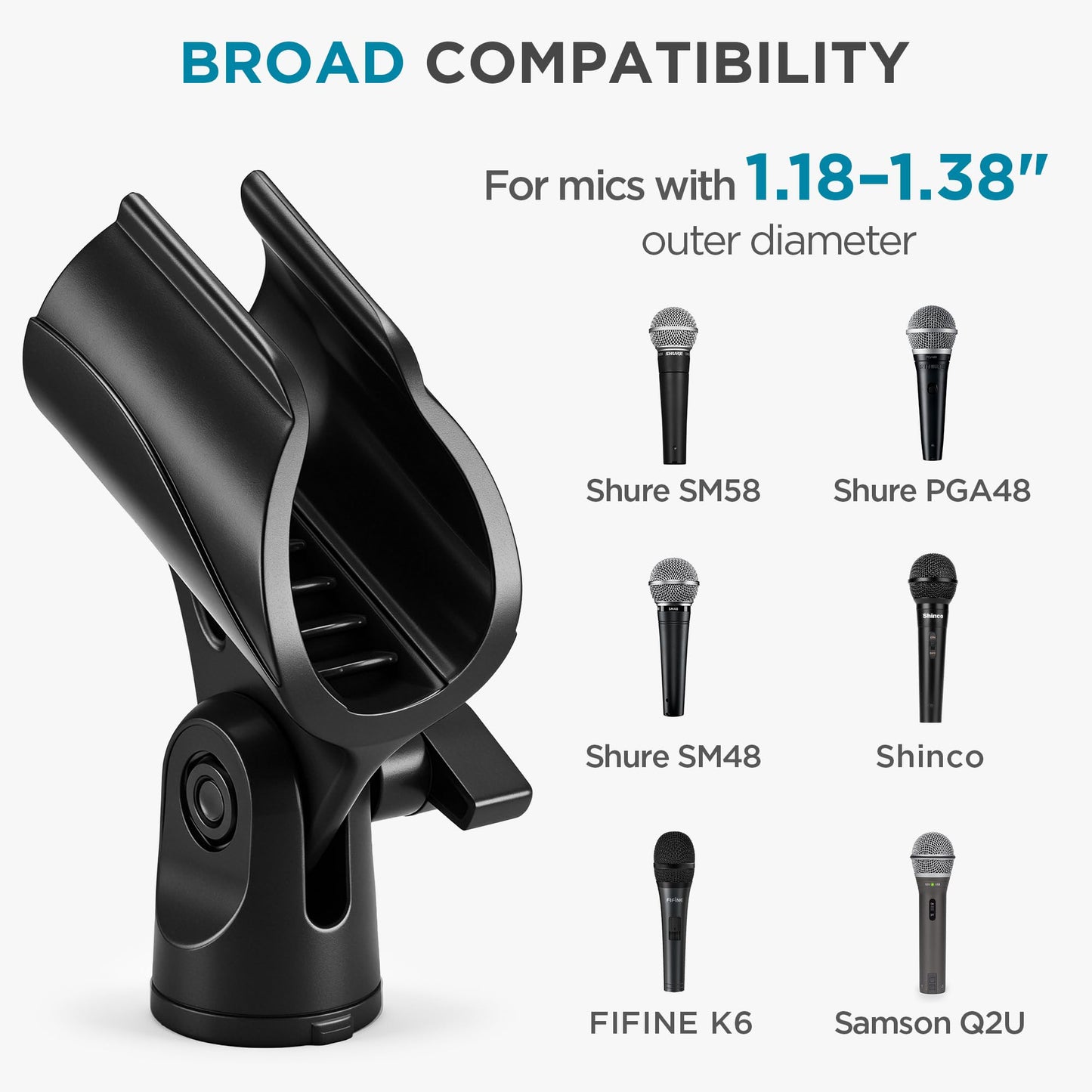 InnoGear Microphone Clip, Adjustable Mic Holder with 3/8" to 5/8" Adapter for HyperX SoloCast, HyperX QuadCast S, Blue Yeti, Shure SM58 and Other Mics