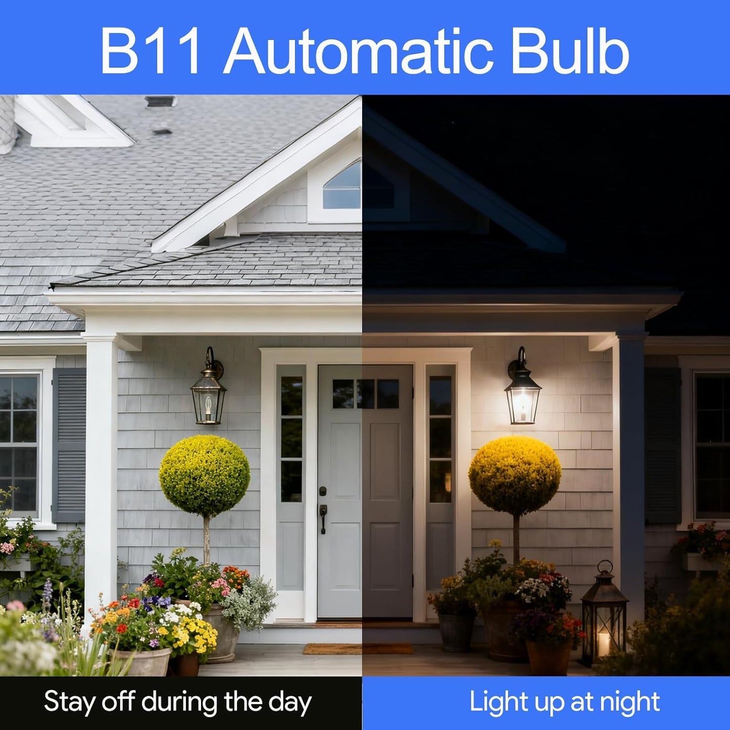 Energetic 6 Pack Dusk to Dawn LED Outdoor Light Bulb, 60 Watt Equivalent(5W), 500LM, Daylight 5000K, E12 Base, Automatic On/Off Sensor Edison Filament