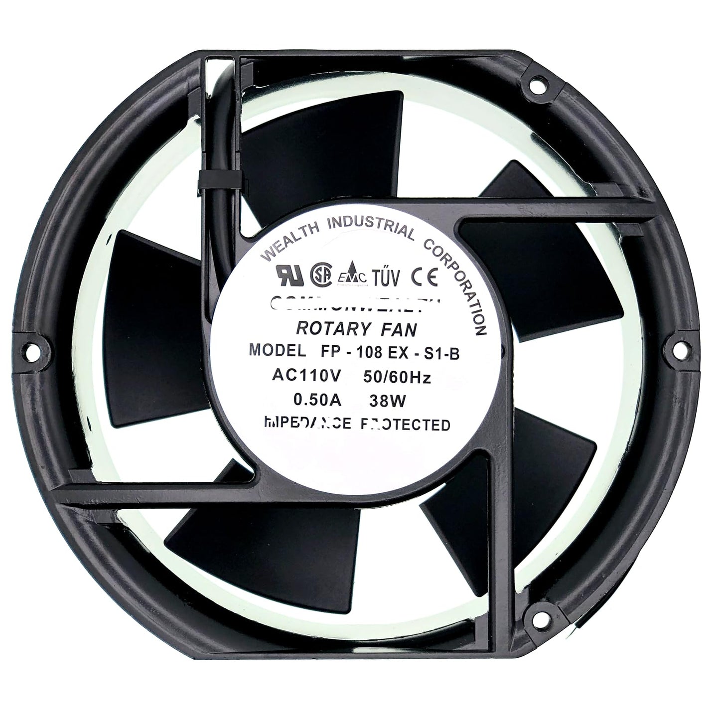 FP-108EX-S1-B 110V 50/60Hz Cooling Fan 38W 0.50A, 172×150×50mm Ball Bearing AC Fan