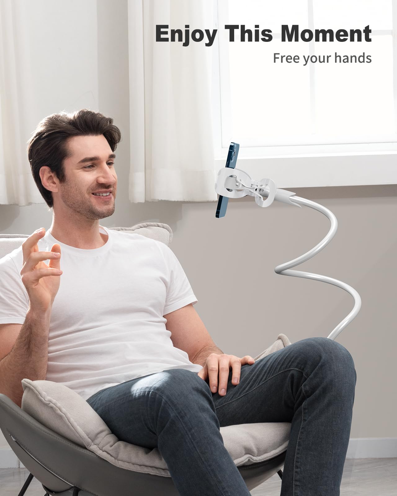 SAIJI Gooseneck Cell Phone Holder, Clamp Universal Lazy Mount Clip Hands Free Flexible Long Arm Bracket Grip for 4.0-6.3 Phones Mobile Stand Baby