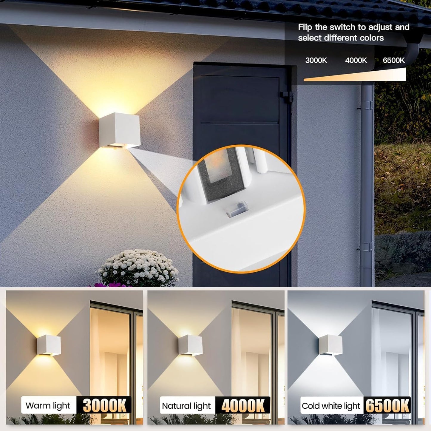 FUPE 2-Pack Outdoor Wall Lights, IP65 Waterproof Exterior Porch Light
