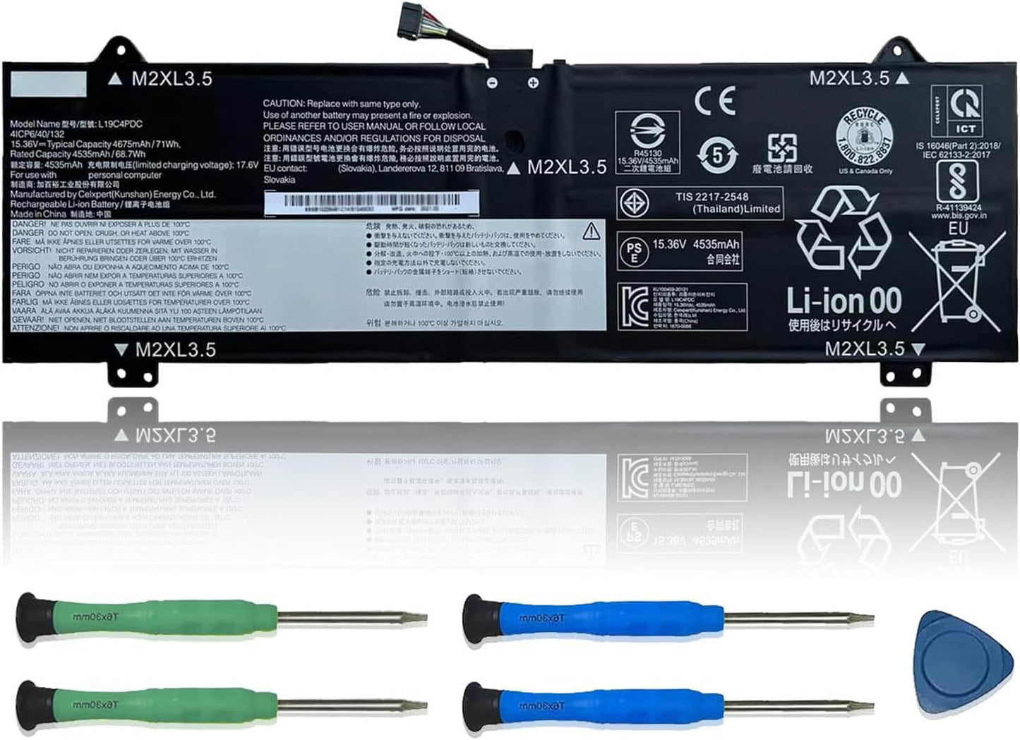VANPIR L19C4PDC Laptop Battery 15.36V 71Wh 4675mAh Replacement for Lenovo Ideapad Yoga 7-14ITL5 7-15ITL5 Series Notebook 5B10Z26482 L19L4PDC