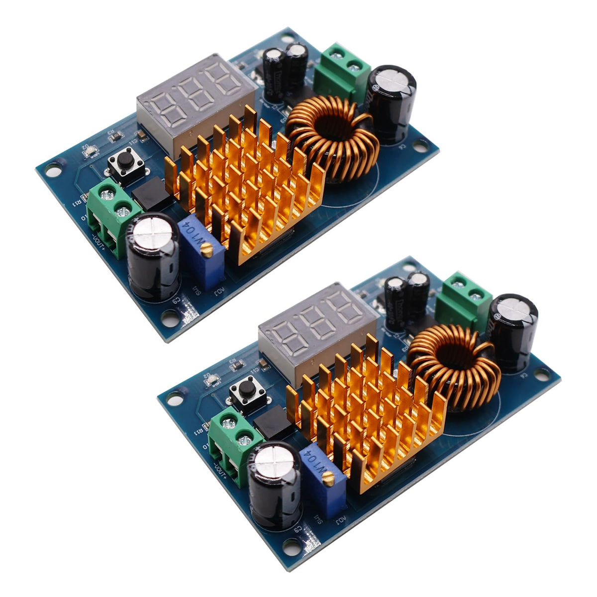 2Pcs DC Boost Converter 3V-35V to 5V-45V Voltage Regulator Adjustable Step Up Voltmeter Digital Display Module Output 5A Built-in Digital Voltmeter