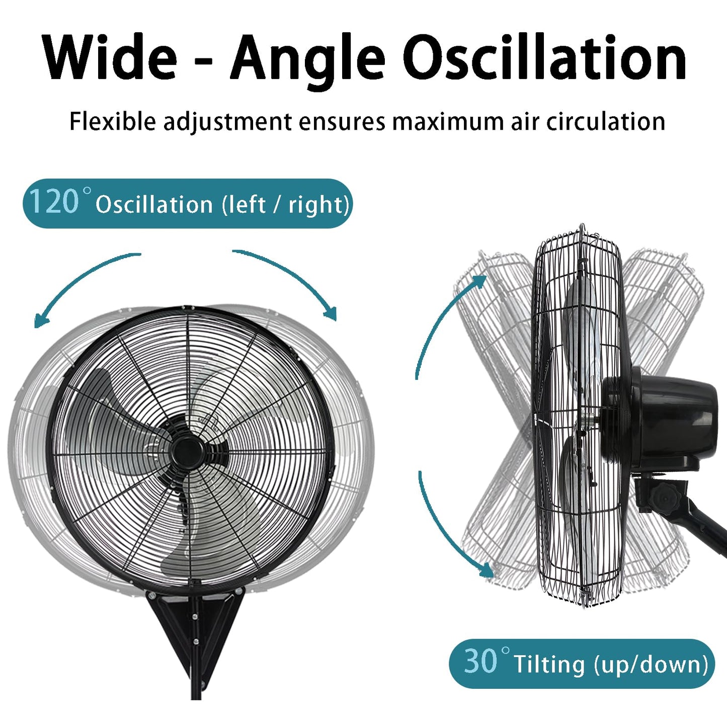 AZOUTDOOR 20" Wall Mount Fan, 7000 CFM High Velocity Industrial Wall Fan with 3-Speed Setting, 120° Oscillating Mounted Fans for Warehouse, Workshop