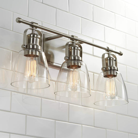 Possini Euro Design Kalen Modern Wall Light Brushed Nickel Silver Hardwired 23 1/2" 3-Light Fixture Clear Glass Shade for Bedroom Bedside Bathroom
