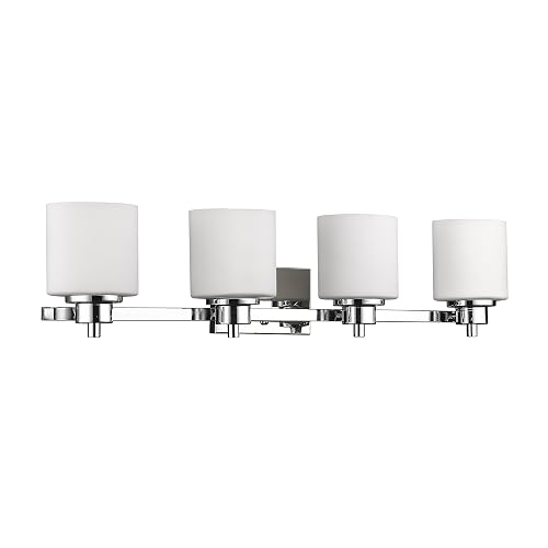 Chloe Lighting CH821036CM33-BL4 Contemporary 4 Light Chrome Finish Bath Vanity Wall Fixture Alabaster Glass, 33" Wide, White