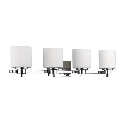 Chloe Lighting CH821036CM33-BL4 Contemporary 4 Light Chrome Finish Bath Vanity Wall Fixture Alabaster Glass, 33" Wide, White
