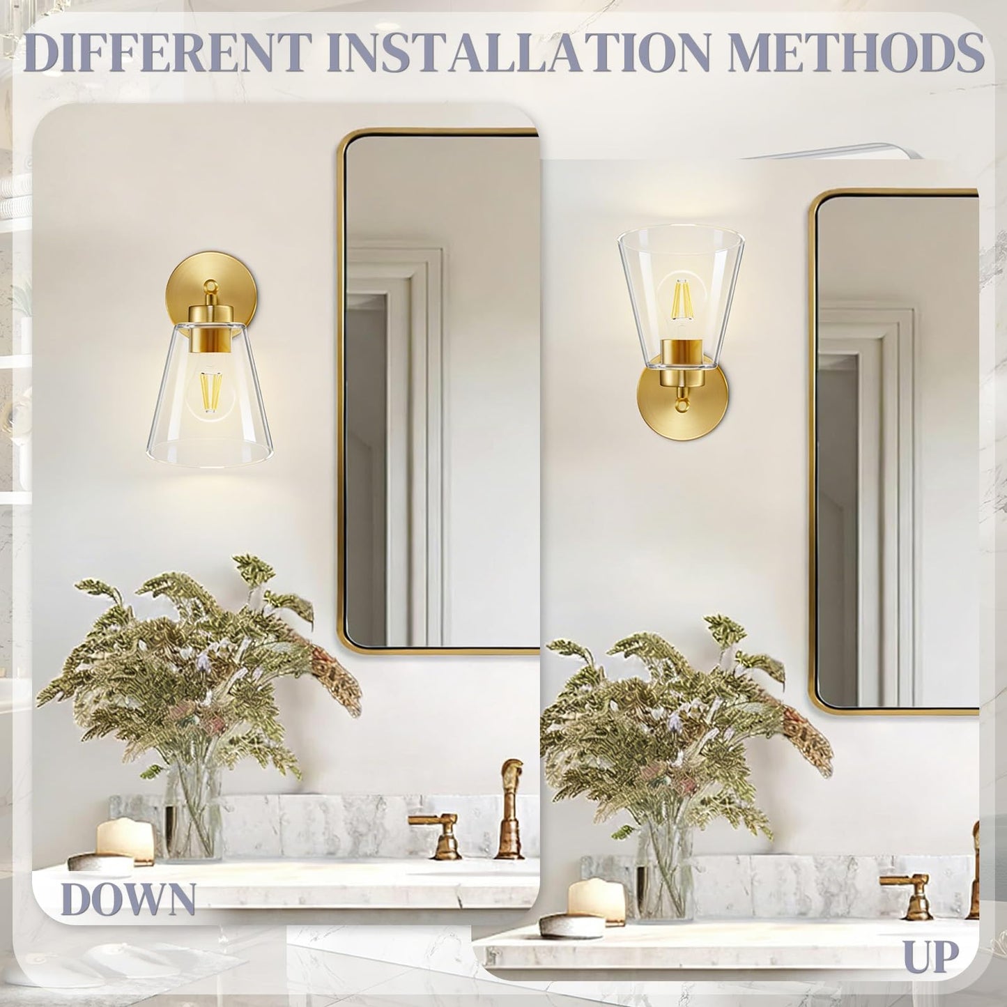 Hamilyeah Gold Wall Sconces Set of 2, Bathroom Sconce Lighting Fixtures, Modern Industrial Sconces Wall Lighting Indoor, Brass Wall Lamps for Bedroom