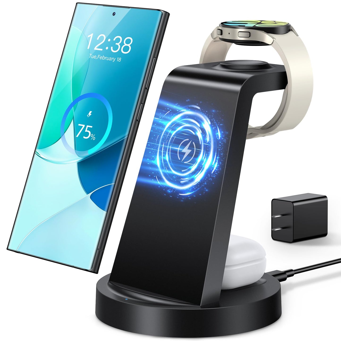 Wireless Charger for Samsung: 3 in 1 Wireless Charging Station for Samsung Galaxy Watch 8 7 6 5 4 3 Pro Classic Galaxy Buds - Charger Dock Stand