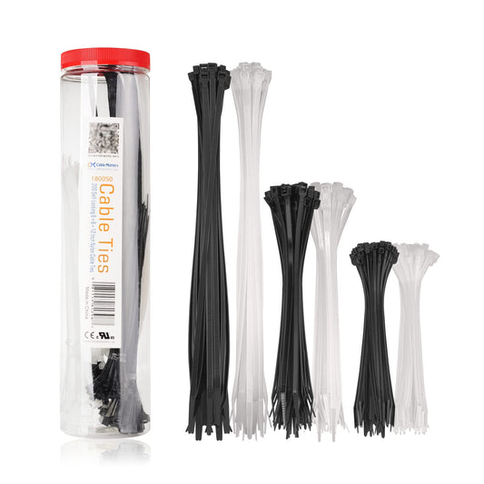 Cable Matters 200-Pack Cable Ties for Indoor and Outdoor, 6, 8, 12-Inch Self-Locking Nylon Zip Ties Assorted Sizes, Tie Wraps for Multiple Use, Self